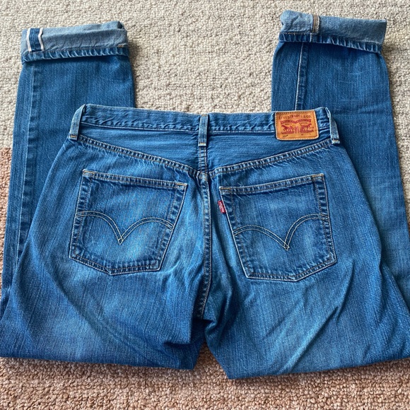 Levi's Selvedge 501 Jeans Button Fly Denim Straight Leg Blue Womens Sz 30 - Picture 7 of 9